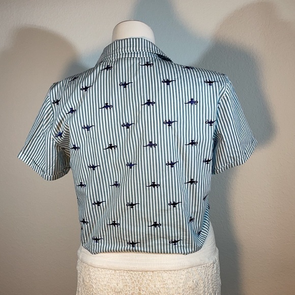 DISNEY Embroidered Aladdin genie lamp Button Up front tie top crop - Picture 6 of 13